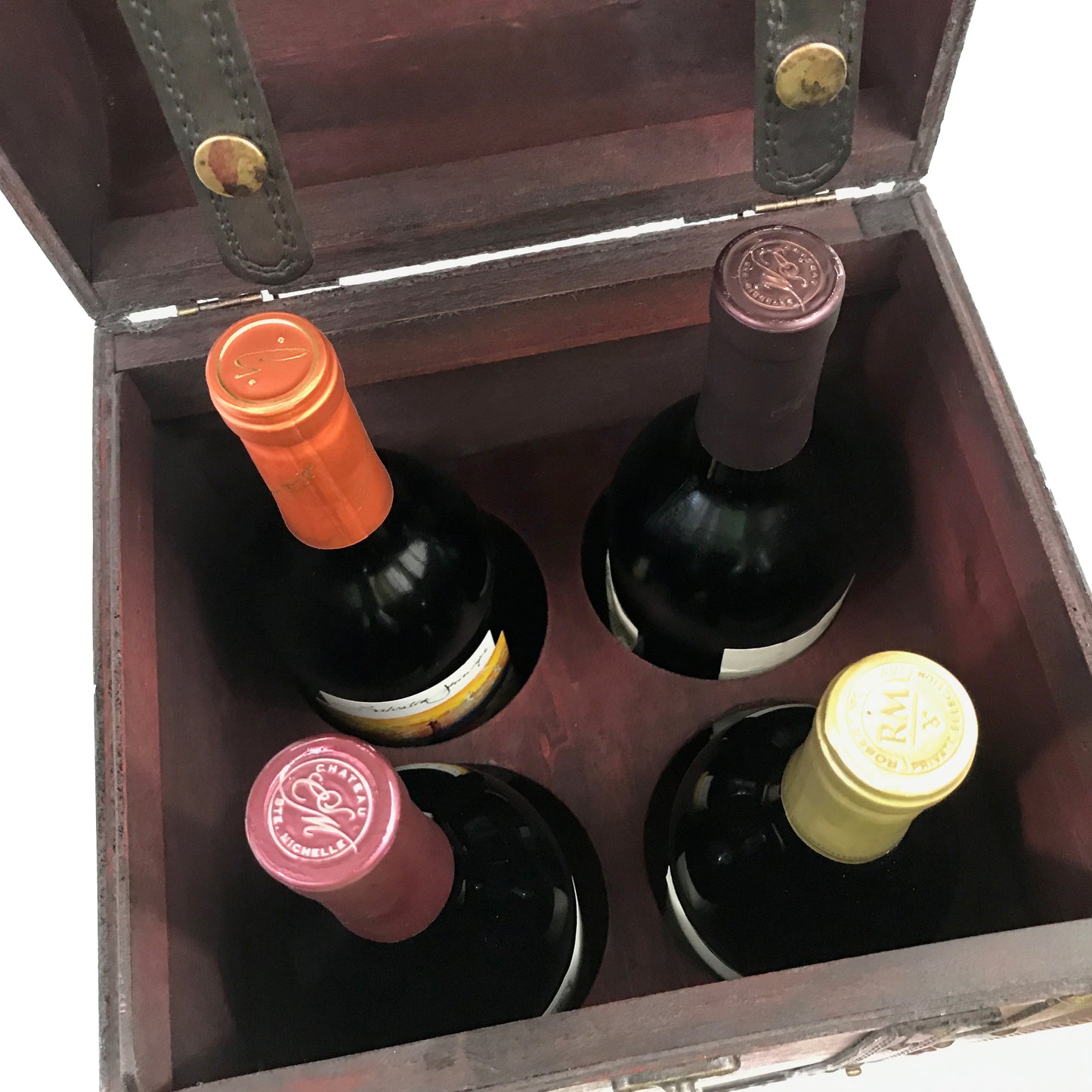 Allgala Wooden Wine 4-Bottle Chest with Antique Finish - HD90201