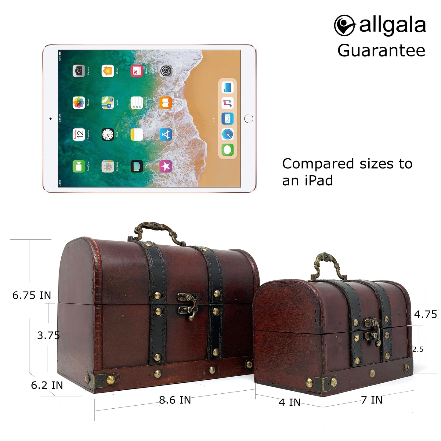 Allgala Wooden Box Antique Wooden Jewelry Treasure Trinket Keepsake Box 2-PC Set HD90206