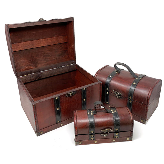 Allgala Wooden Box Large Antique Wooden Jewelry Treasure Trinket Keepsake Box 3-PC Set