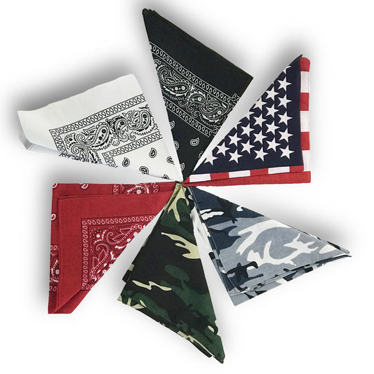 12-PC 100% Cotton Premium Bandanas, 6 designs assorted