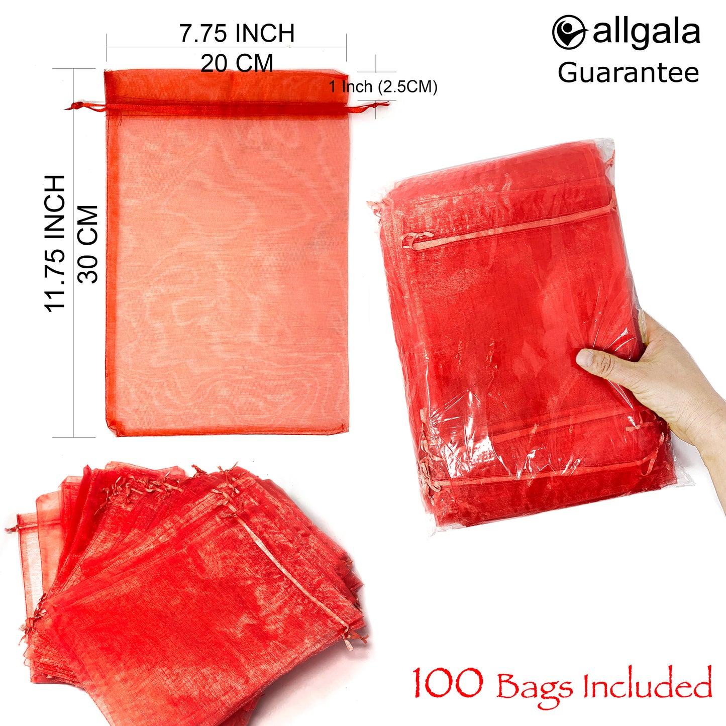 Allgala Organza Bags 100 Count Organza Sheer Gift Party Favor Bags with Drawstring-8x12 Inch