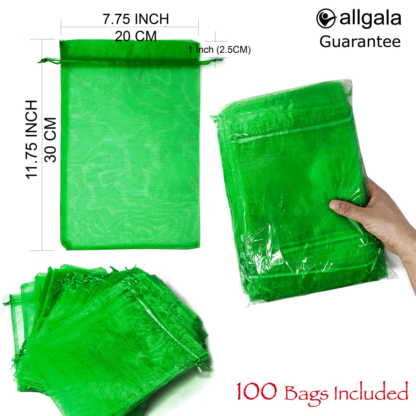 Allgala Organza Bags 100 Count Organza Sheer Gift Party Favor Bags with Drawstring-8x12 Inch