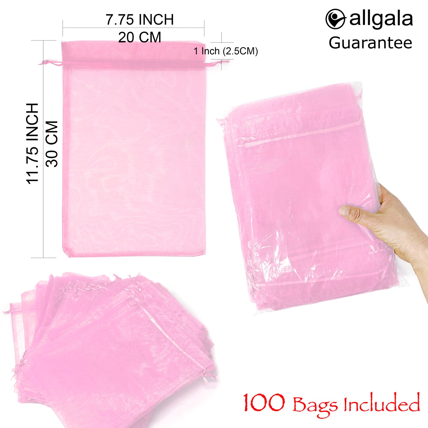 Allgala Organza Bags 100 Count Organza Sheer Gift Party Favor Bags with Drawstring-8x12 Inch