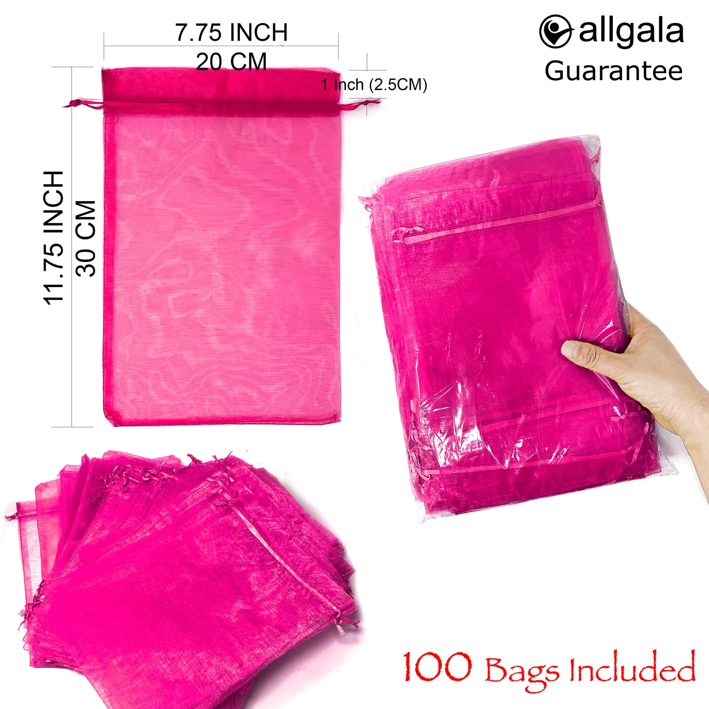 Allgala Organza Bags 100 Count Organza Sheer Gift Party Favor Bags with Drawstring-8x12 Inch