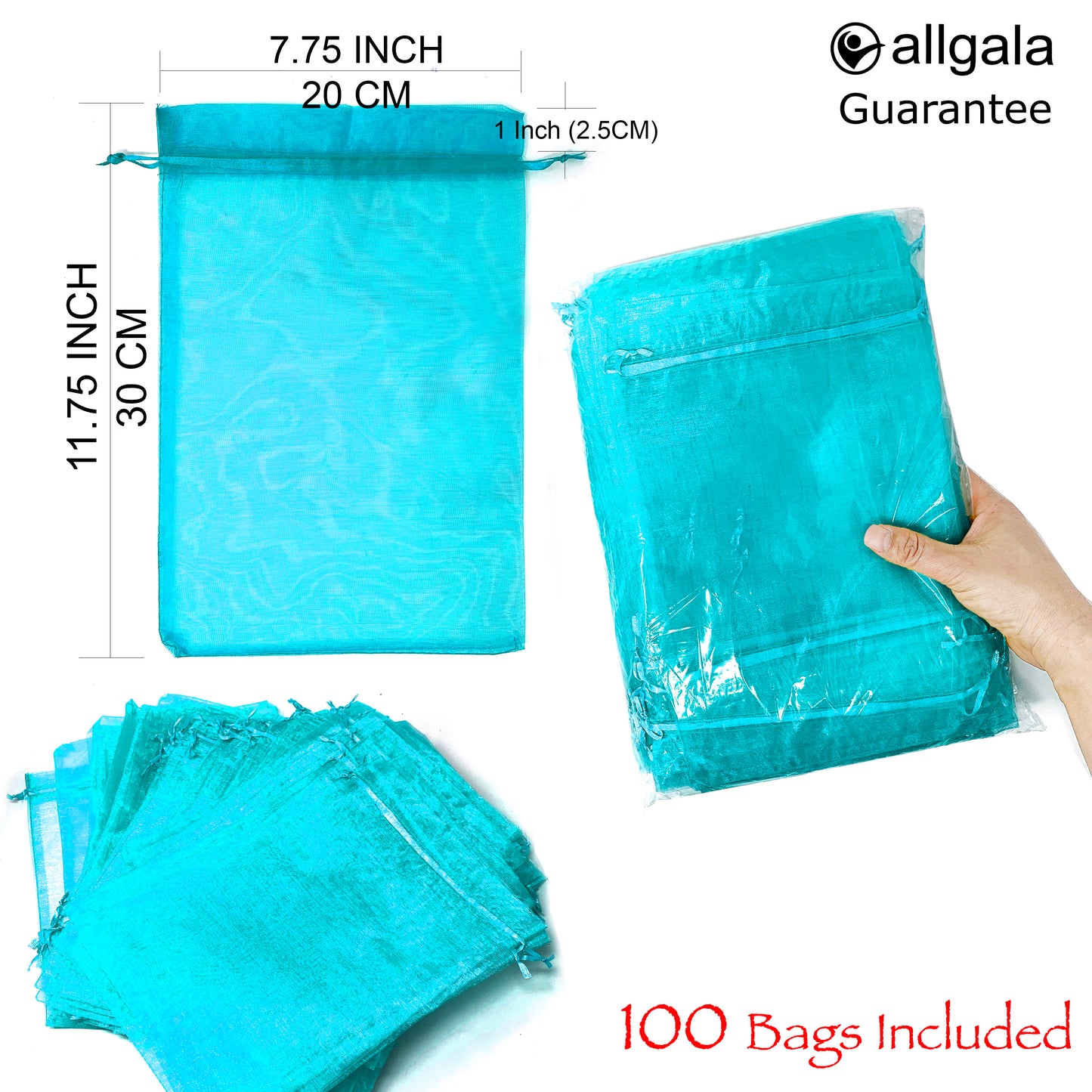 Allgala Organza Bags 100 Count Organza Sheer Gift Party Favor Bags with Drawstring-8x12 Inch