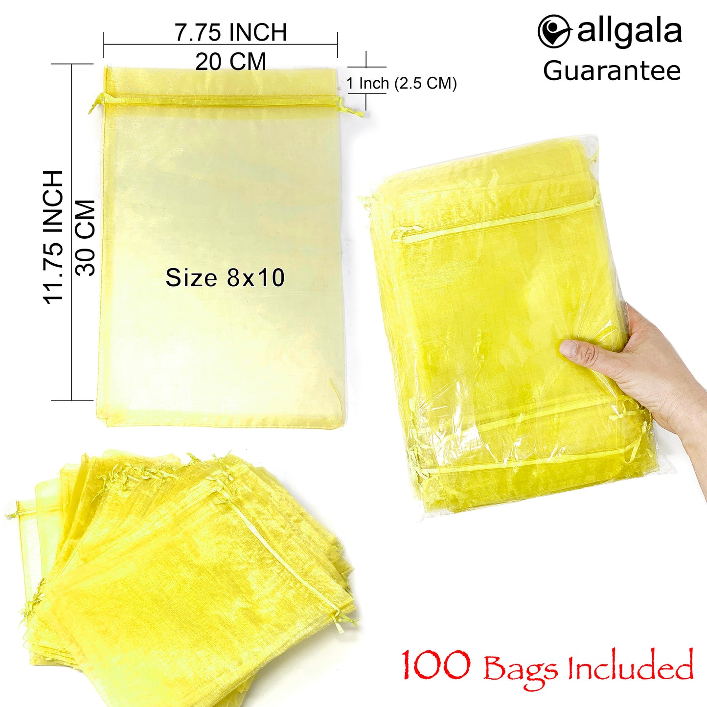 Allgala Organza Bags 100 Count Organza Sheer Gift Party Favor Bags with Drawstring-8x12 Inch