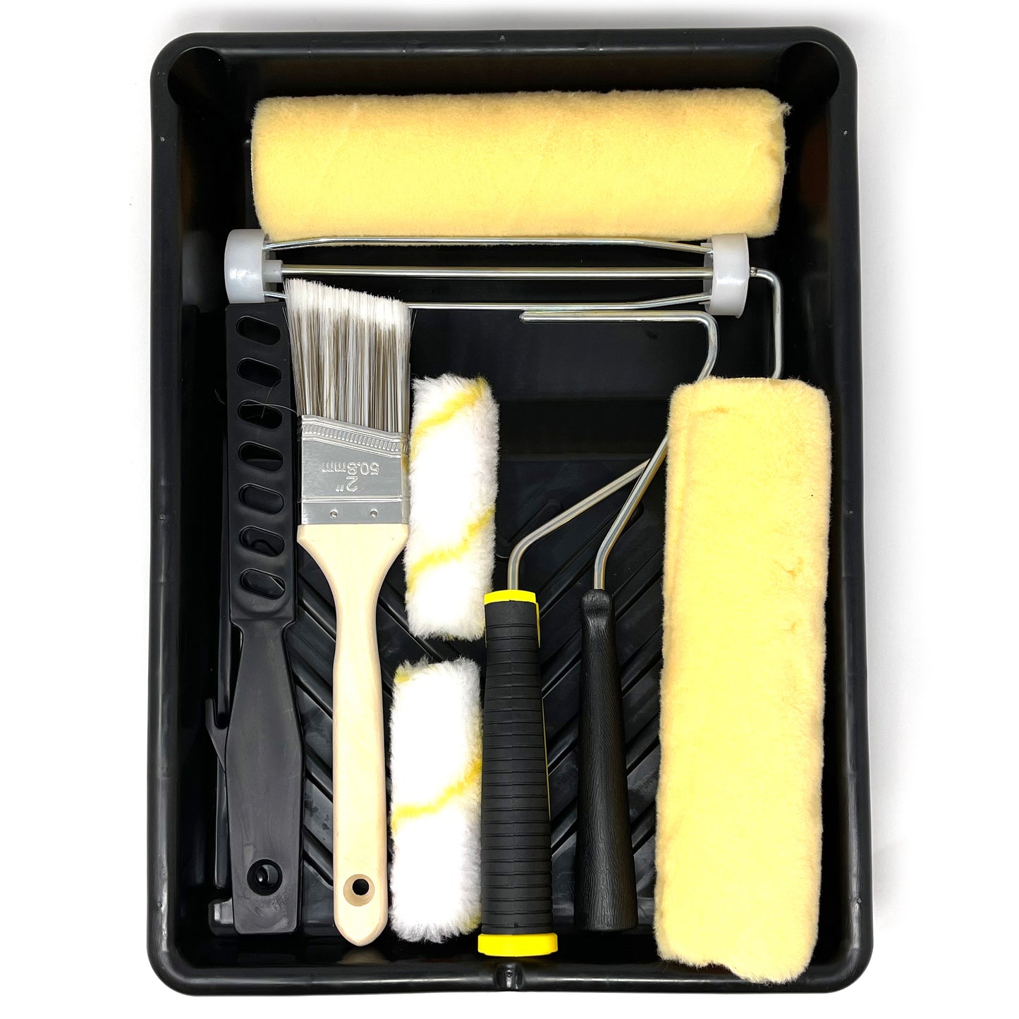 Allgala Paint Kit 9-Piece Lint Free Paint Roller Kit with Roller Frames Covers Brush Mixer and Large Tray - TH10301