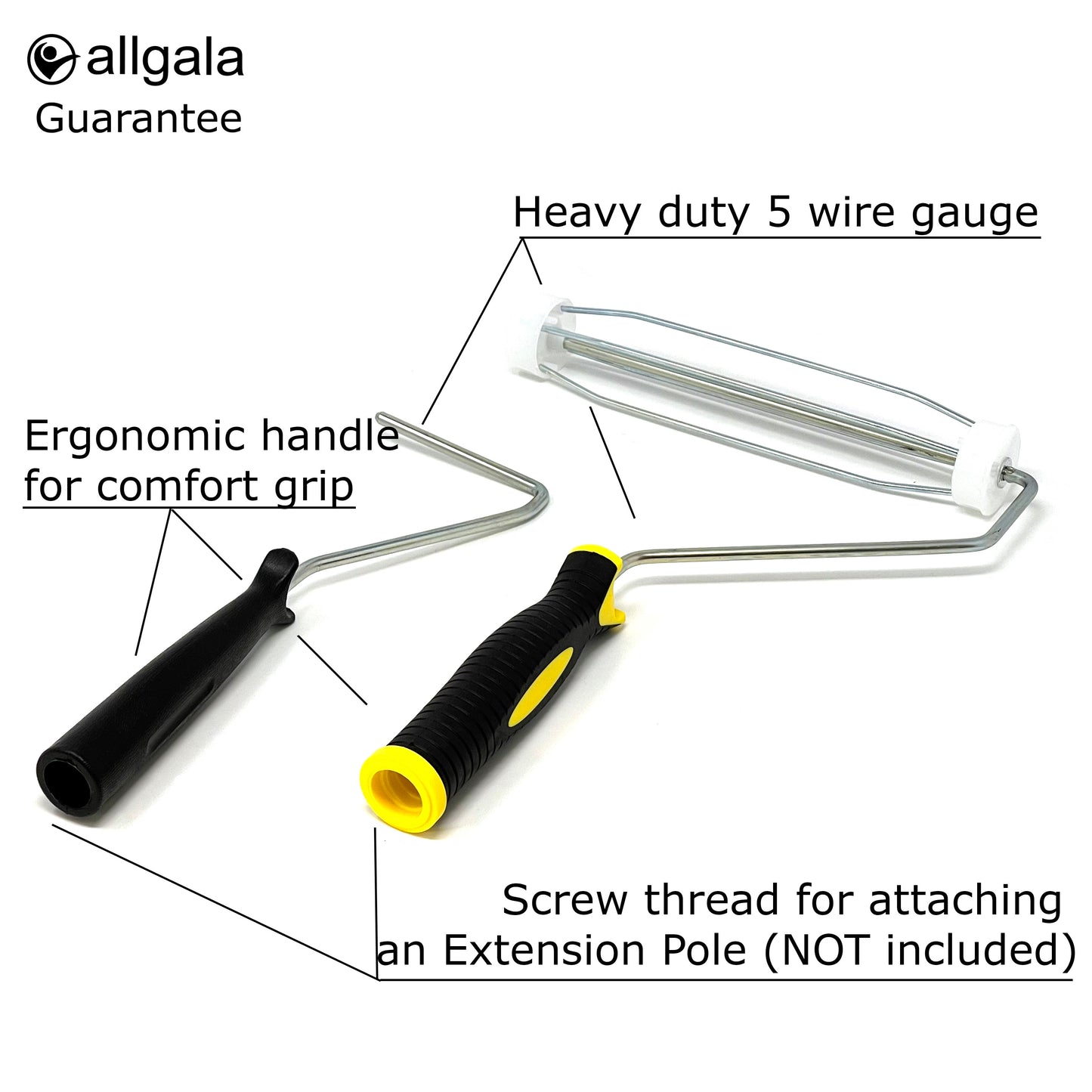 Allgala Paint Kit 9-Piece Lint Free Paint Roller Kit with Roller Frames Covers Brush Mixer and Large Tray - TH10301