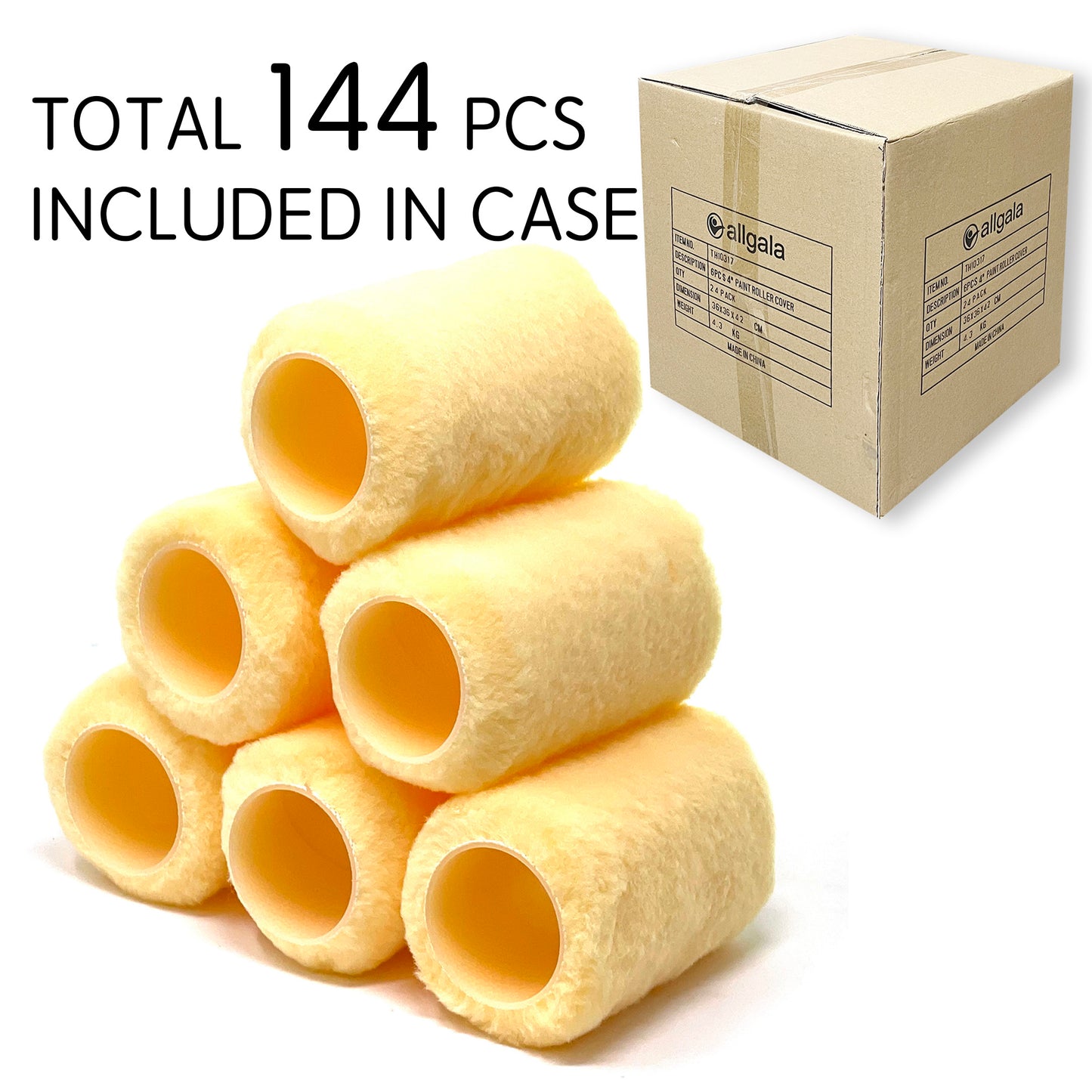 Allgala Paint Roller 4 Inch Shed-less Lint-free Roller Covers (Optional Roller Frame)
