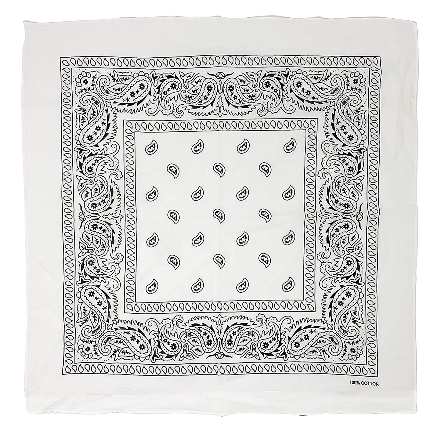 Allgala 12-pc 100% Cotton Bandanas, Paisley Pattern, White