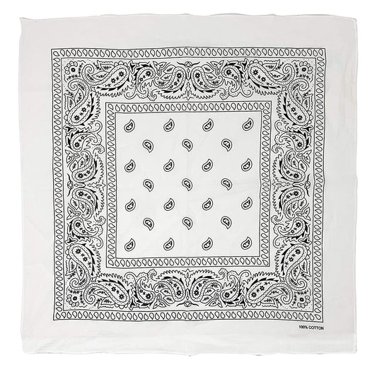 Allgala 12-pc 100% Cotton Bandanas, Paisley Pattern, White