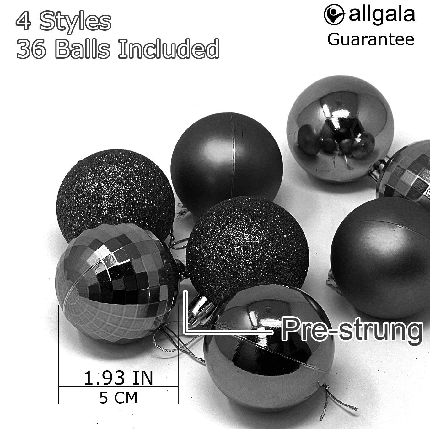 Allgala Christmas Ornament Balls - 36PK 2 Inch (5CM) for Xmas Tree-4 Style