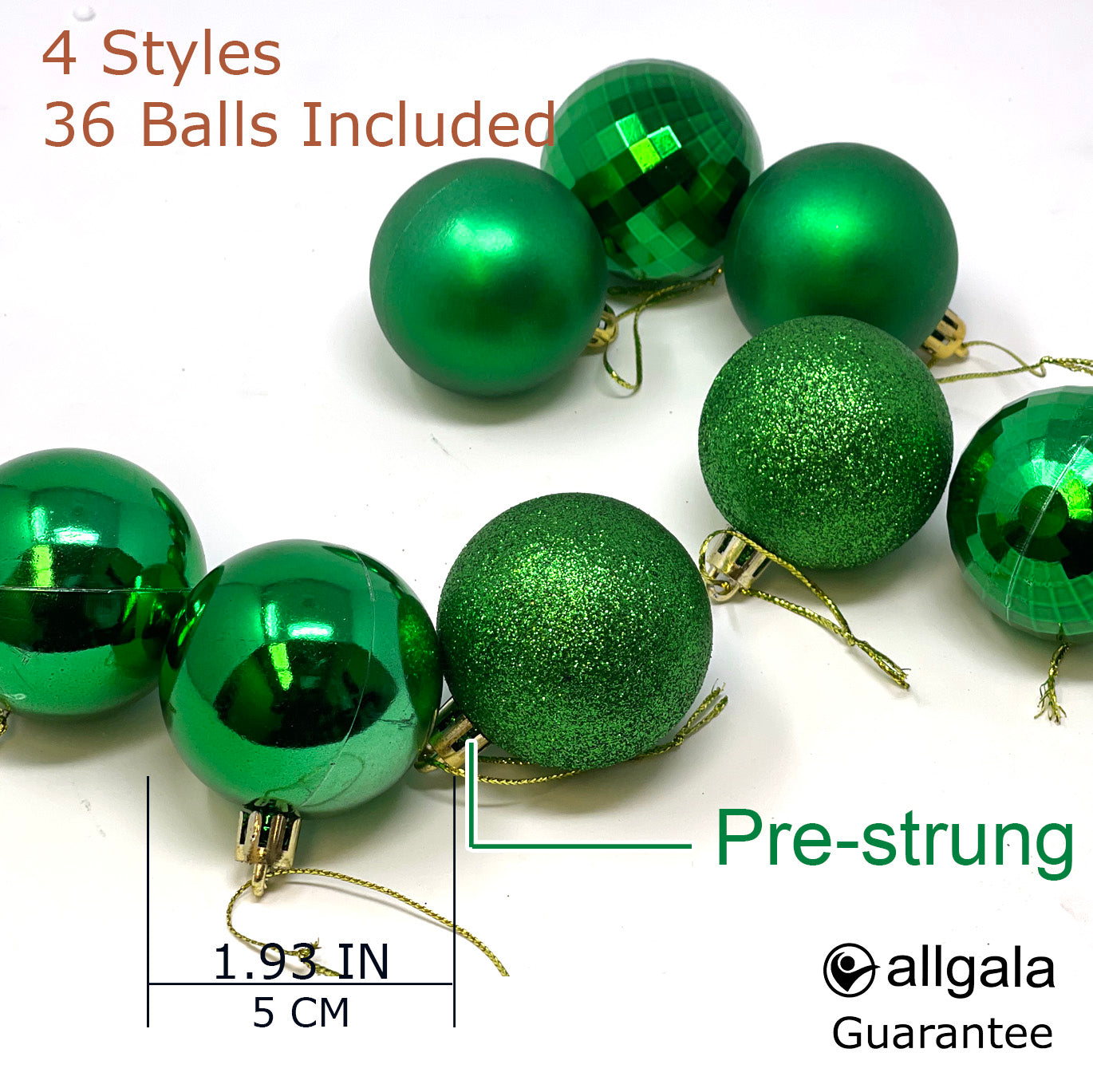 Allgala Christmas Ornament Balls - 36PK 2 Inch (5CM)  for Xmas Tree-4 Style