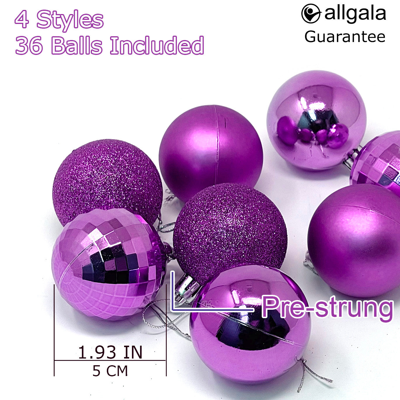 Allgala Christmas Ornament Balls - 36PK 2 Inch (5CM) for Xmas Tree-4 Style
