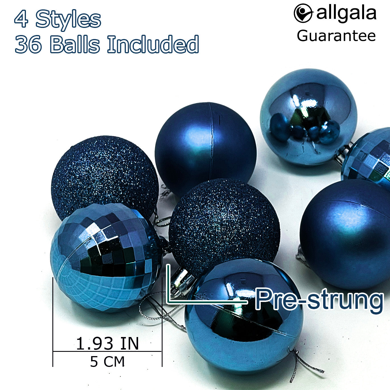 Allgala Christmas Ornament Balls - 36PK 2 Inch (5CM) for Xmas Tree-4 Style