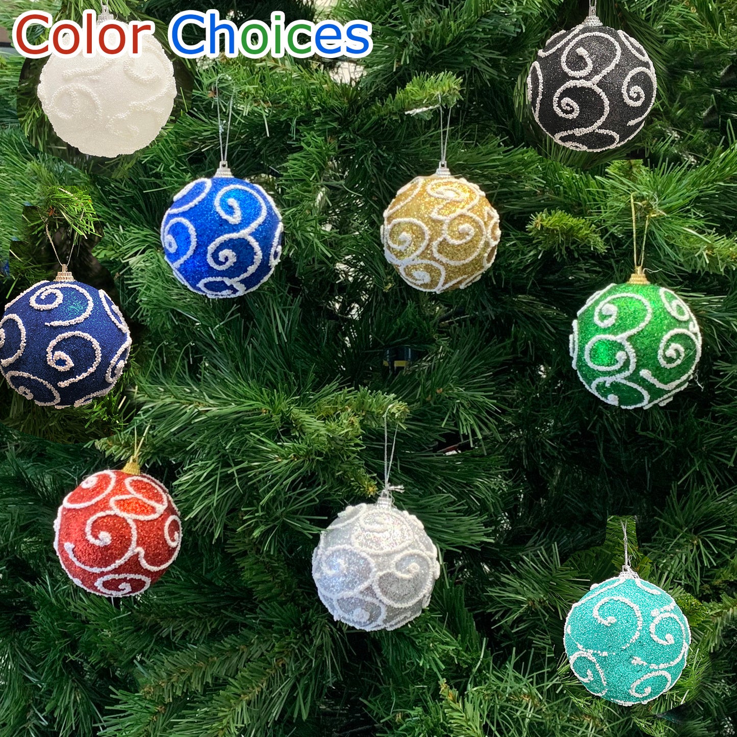 Allgala Christmas Ornament Balls 12 Pack 3 Inch - Glitter Decorated Foam