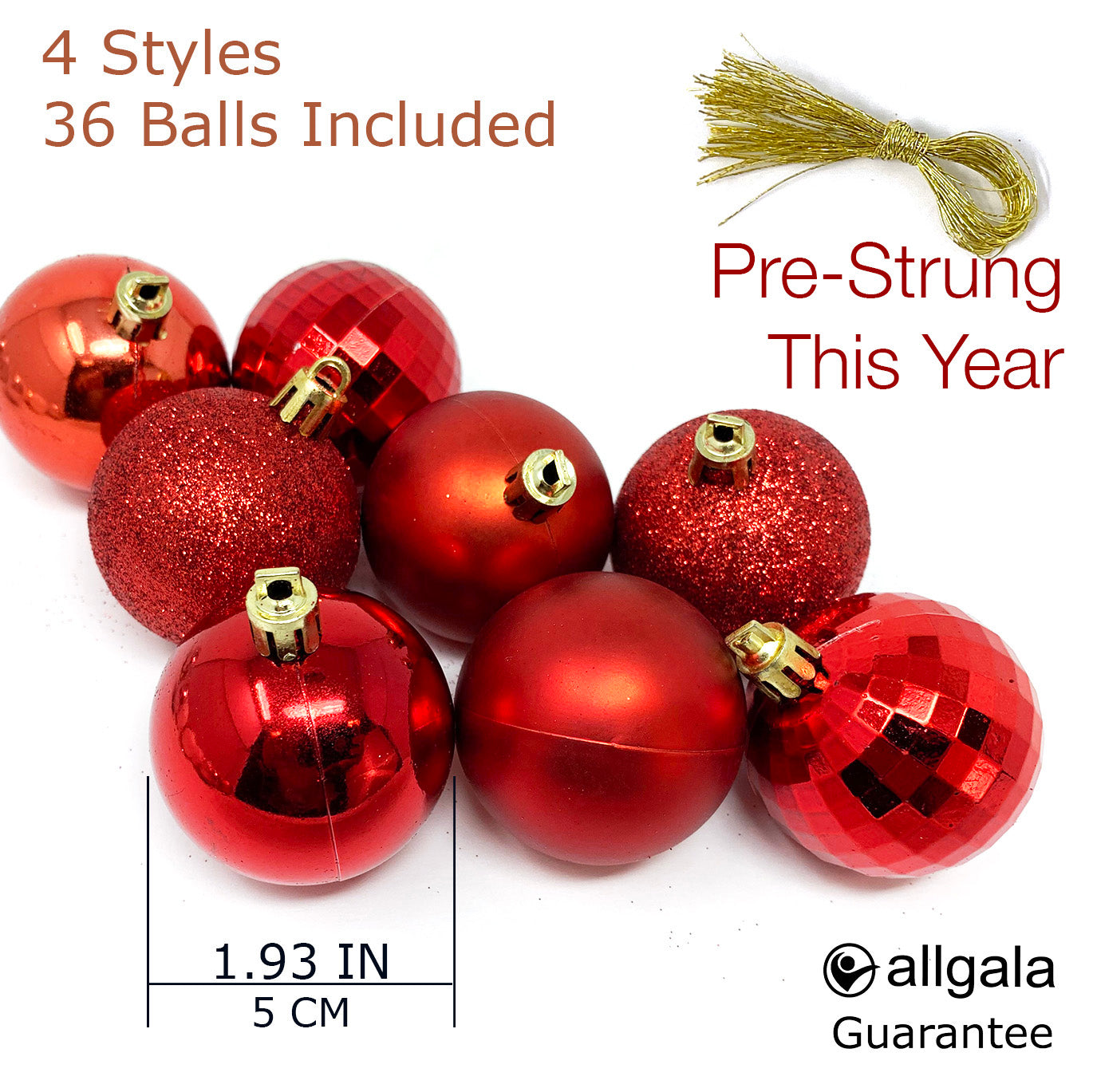 Allgala Christmas Ornament Balls - 36PK 2 Inch (5CM)  for Xmas Tree-4 Style