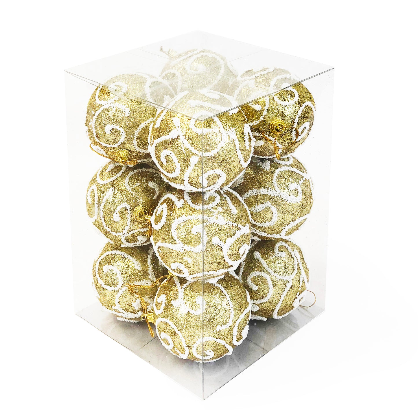 Allgala Christmas Ornament Balls 12 Pack 3 Inch - Glitter Decorated Foam