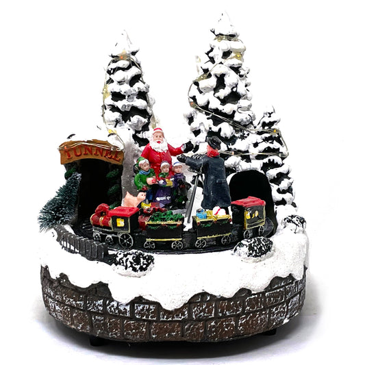 Crafted Polyresin Crafted Polyresin Christmas House Collectable Décor Building House Figurine with USB and Battery Dual Po … House Collectable Figurine with USB and Battery Dual Power Source-Moving Train and Photo with Santa-XH93408