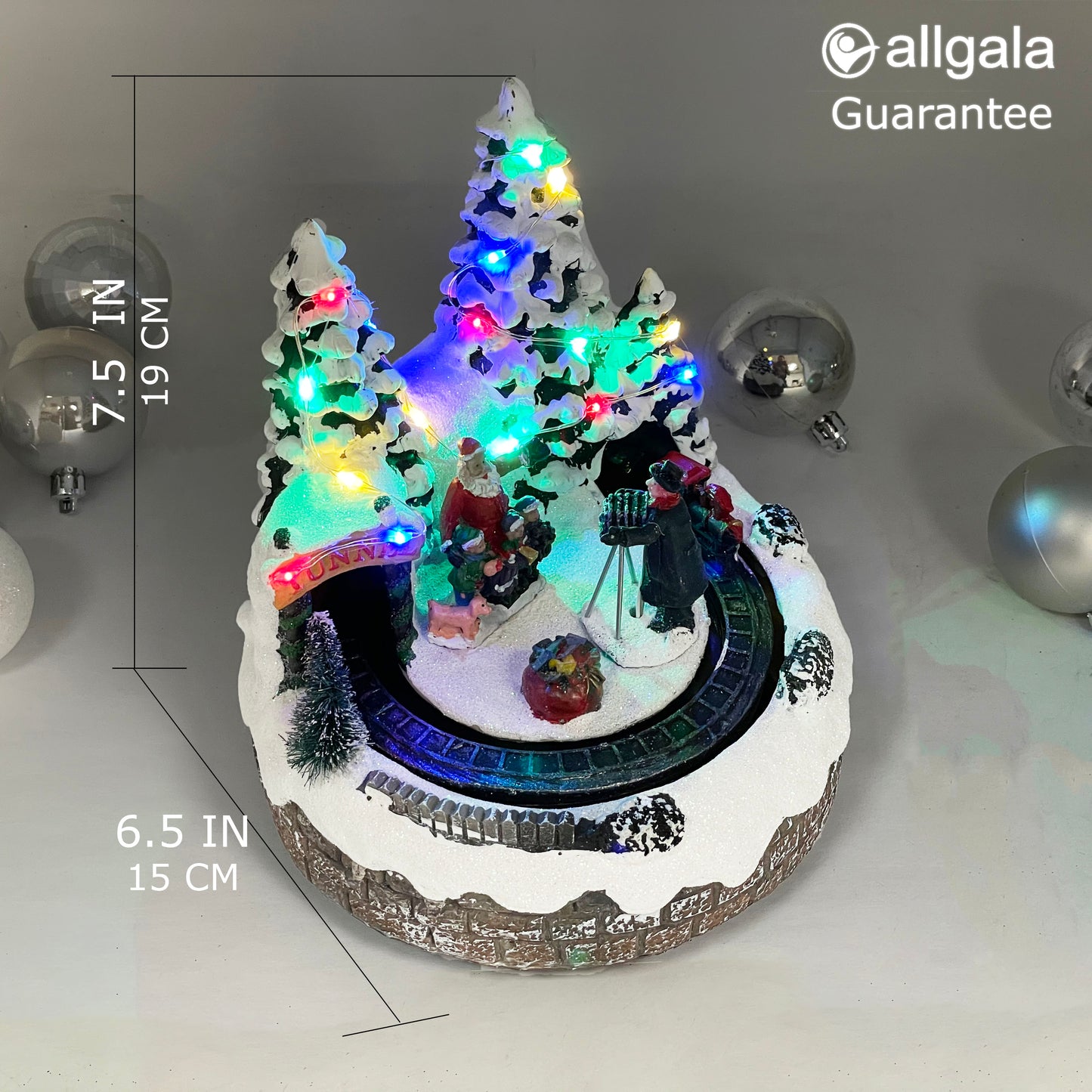 Crafted Polyresin Crafted Polyresin Christmas House Collectable Décor Building House Figurine with USB and Battery Dual Po … House Collectable Figurine with USB and Battery Dual Power Source-Moving Train and Photo with Santa-XH93408