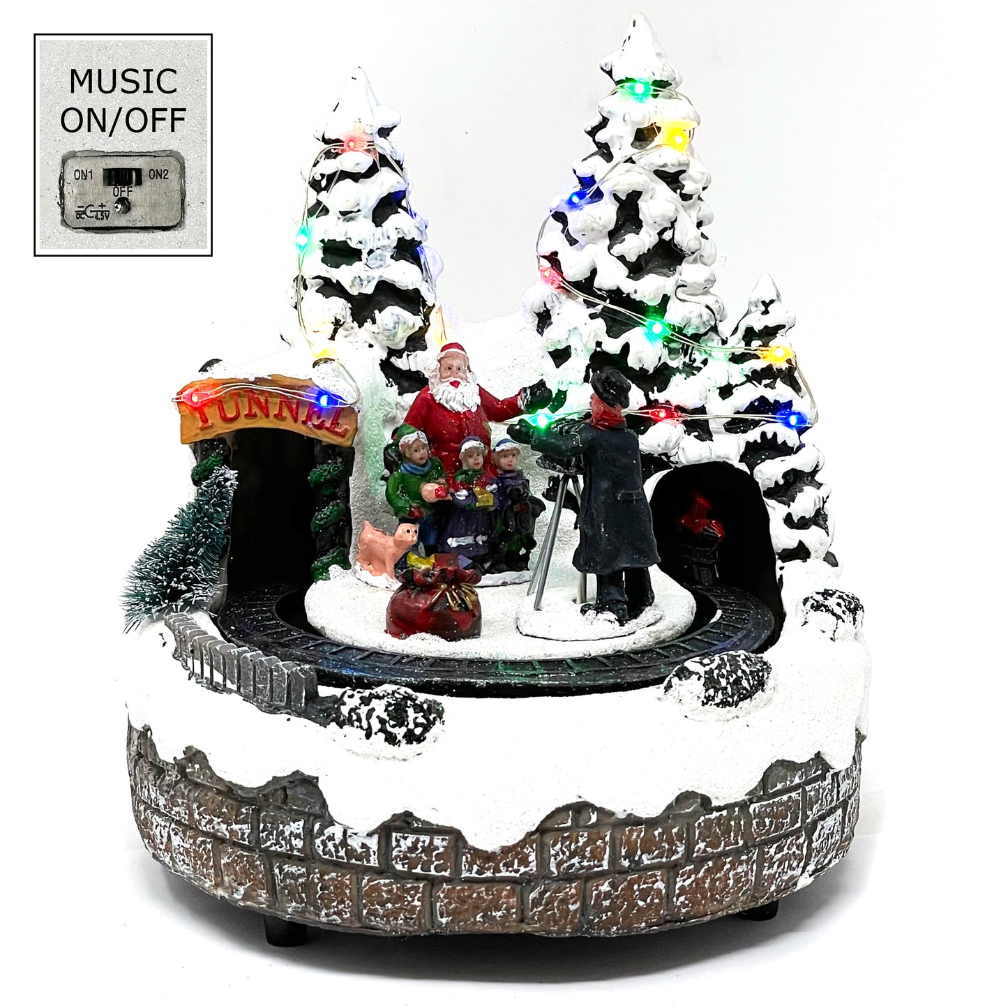 Crafted Polyresin Crafted Polyresin Christmas House Collectable Décor Building House Figurine with USB and Battery Dual Po … House Collectable Figurine with USB and Battery Dual Power Source-Moving Train and Photo with Santa-XH93408