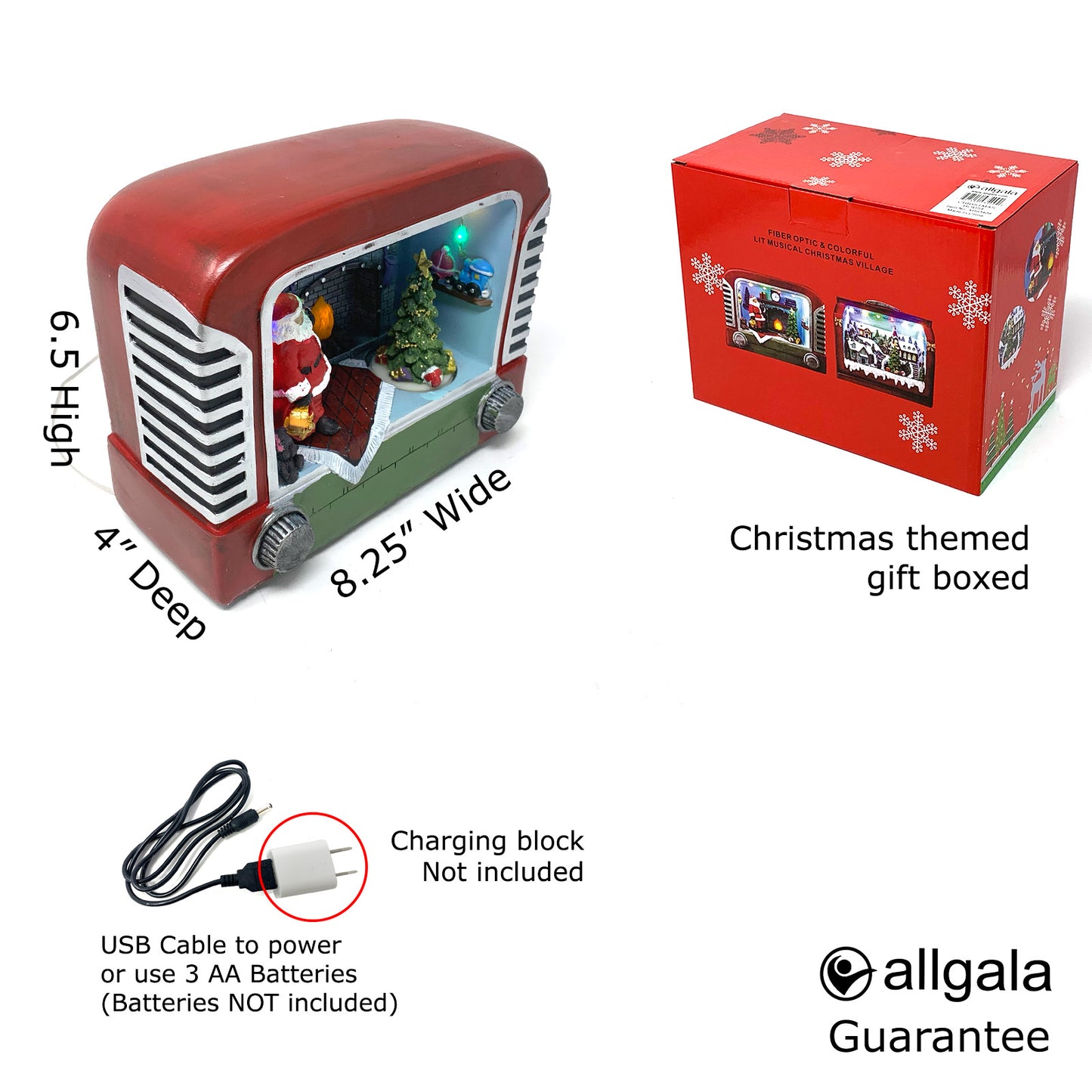 Crafted Polyresin Christmas House Collectable Décor Building House Figurine with USB and Battery Dual Power Source-Old TV and Santa-XH93409 …