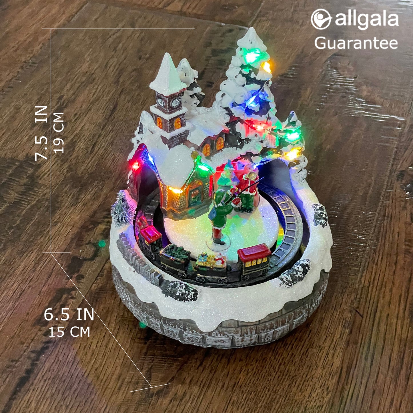 Crafted Polyresin Christmas House Collectable Décor Building House Figurine with USB and Battery Dual Power Source-Moving Train and Wind Players-XH93412
