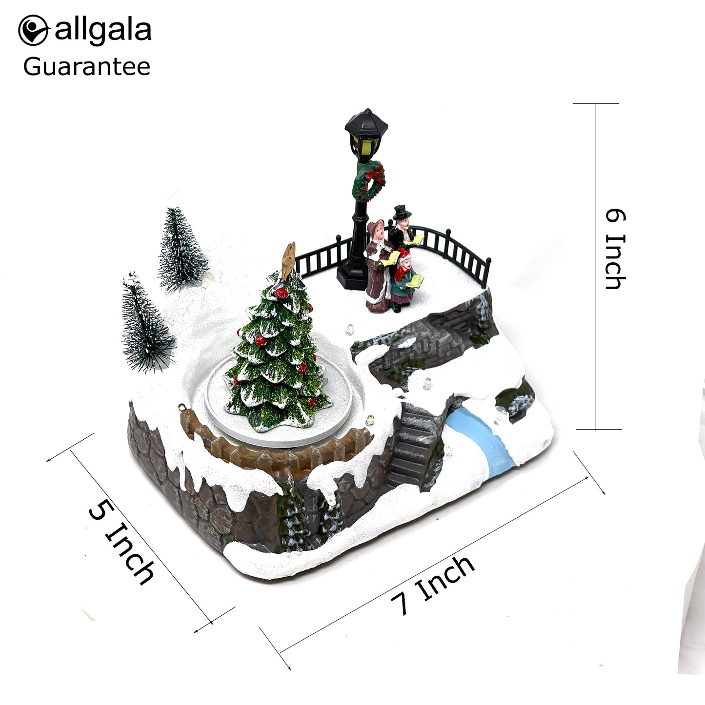 Crafted Polyresin Christmas House Collectable Figurine with USB and Battery Dual Power Source-Family Choir and Tree-XH93415