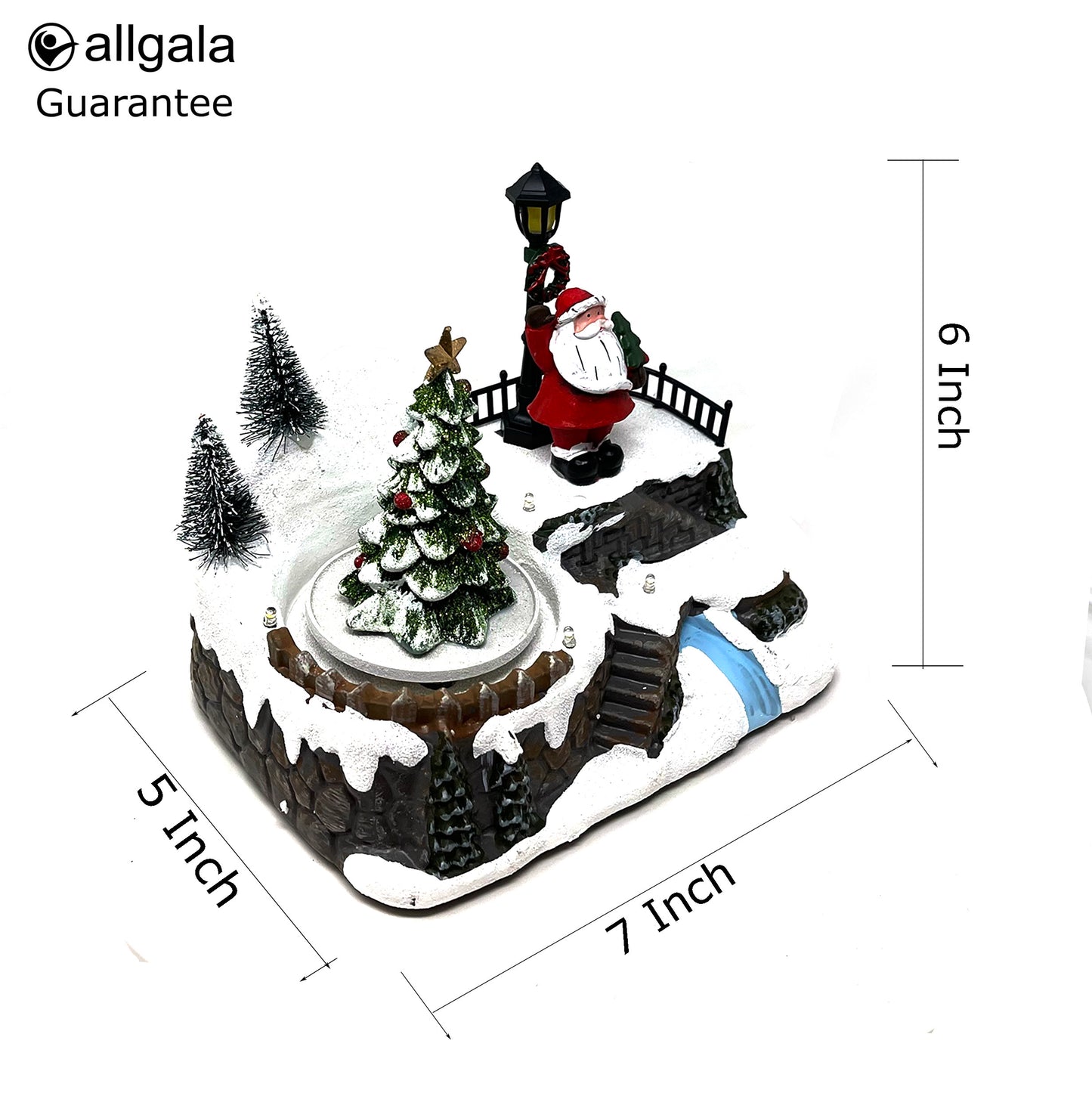 Crafted Polyresin Christmas House Collectable Figurine with USB and Battery Dual Power Source-Santa and Tree-XH93416