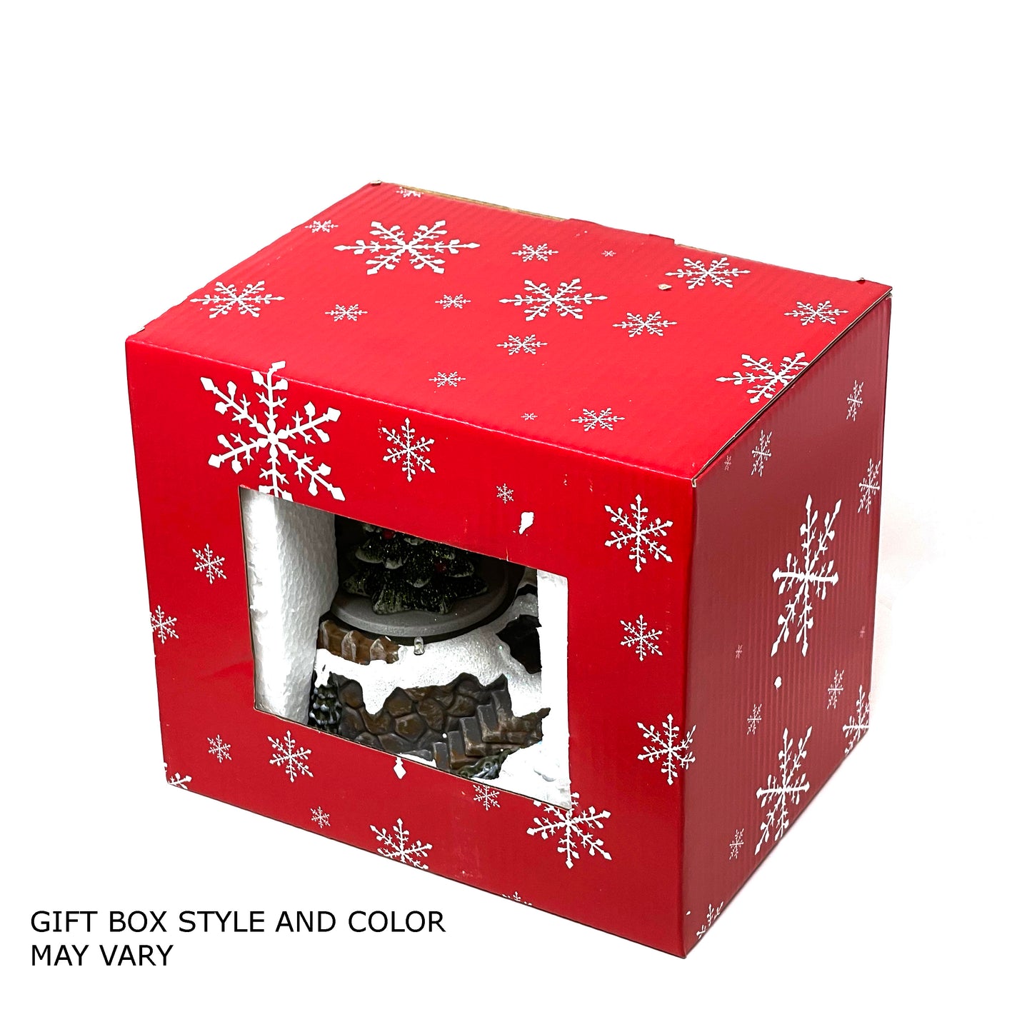 Crafted Polyresin Christmas House Collectable Figurine with USB and Battery Dual Power Source-Santa and Tree-XH93416