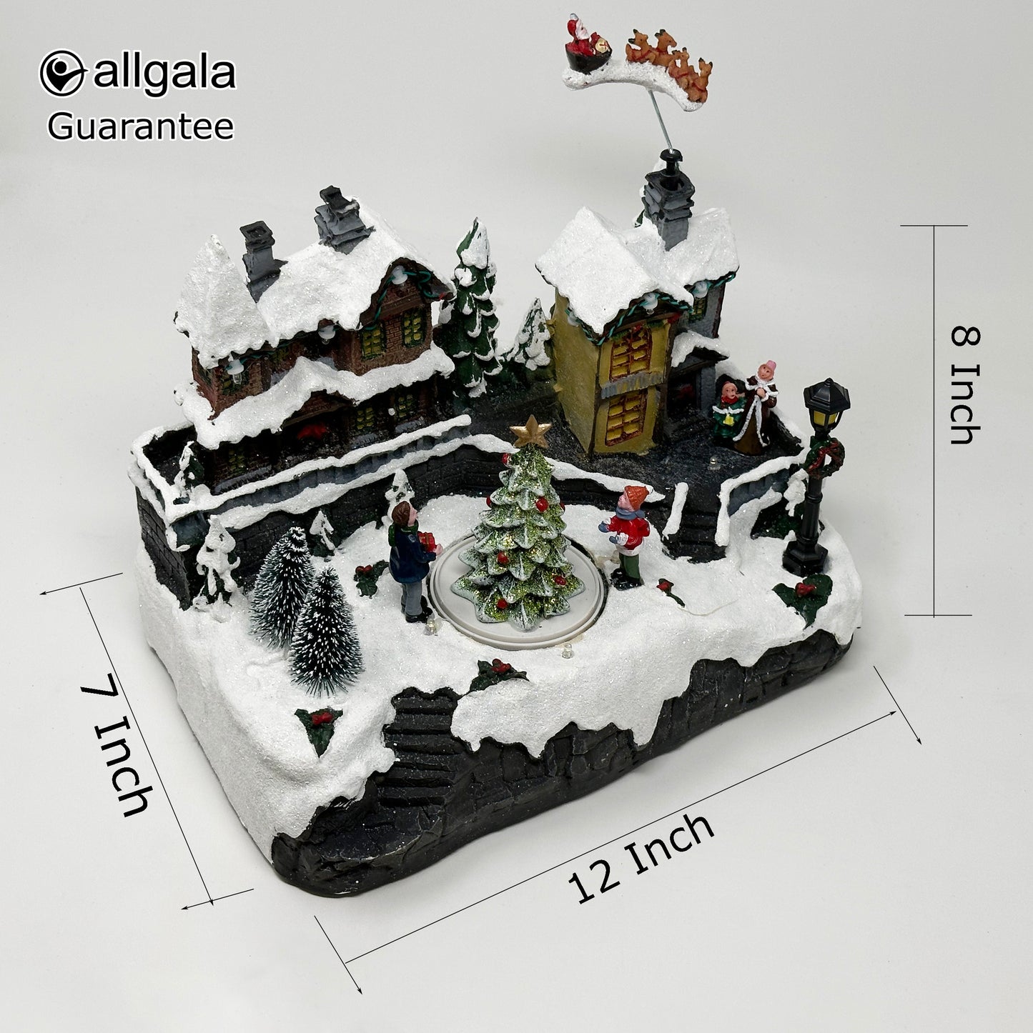 Crafted Polyresin Christmas House Collectable Figurine with USB and Battery Dual Power Source-Reindeer Flying Over Town-XH93418