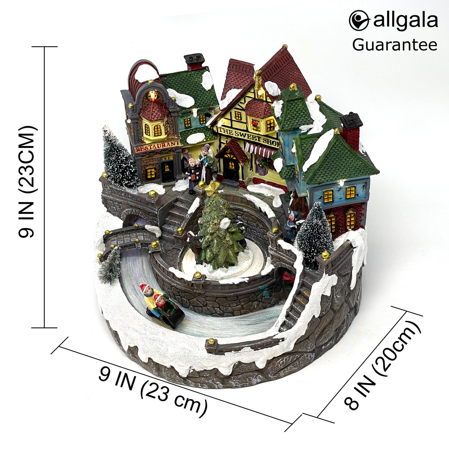 Crafted Polyresin Christmas House Collectable Figurine with USB and Battery Dual Power Source-Sledding in The Town-XH93419