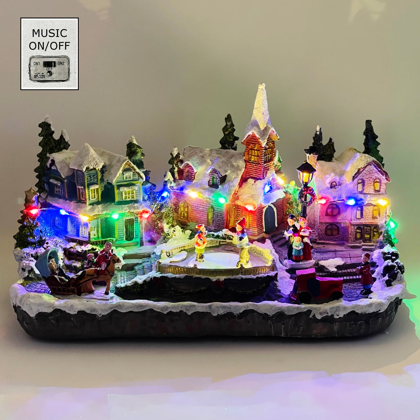 Crafted Polyresin Christmas House Collectable Figurine with USB and Battery Dual Power Source-Skating in Circle-XH93421