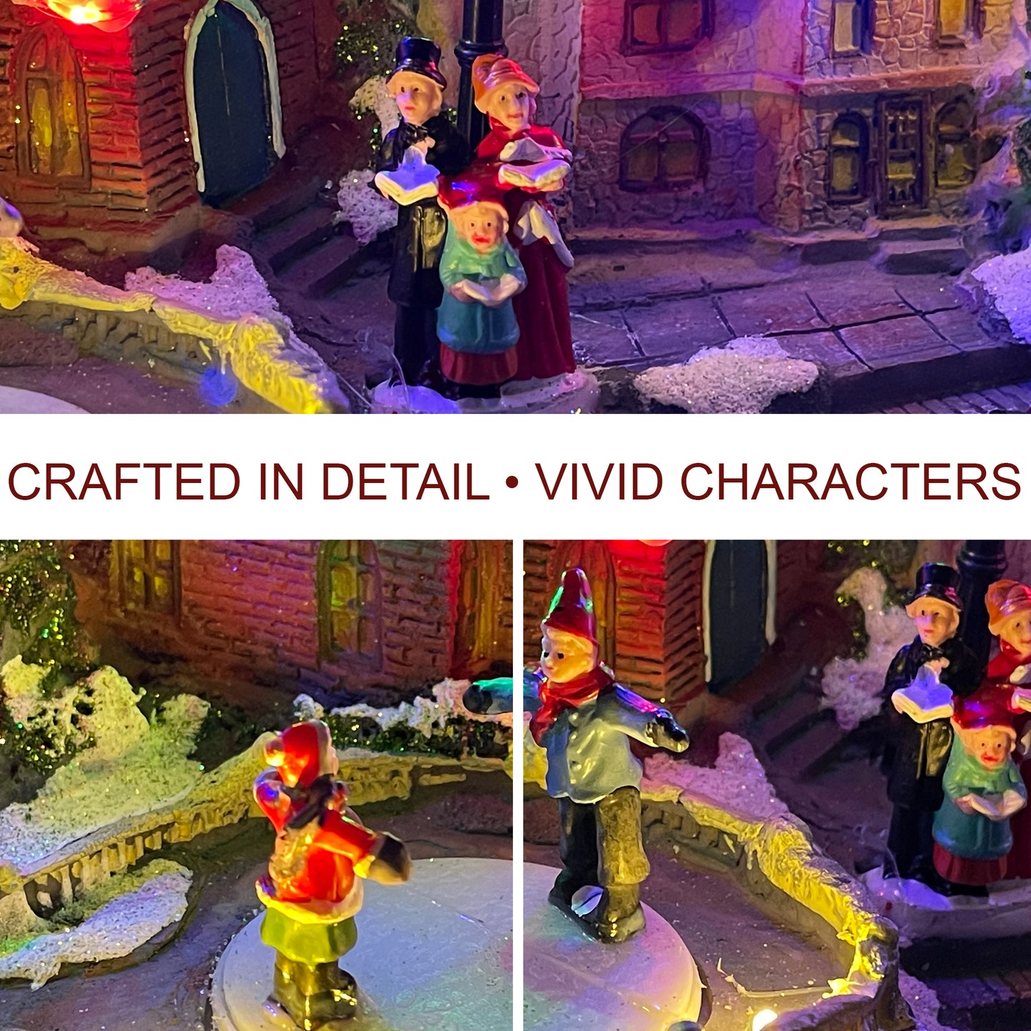 Crafted Polyresin Christmas House Collectable Figurine with USB and Battery Dual Power Source-Skating in Circle-XH93421