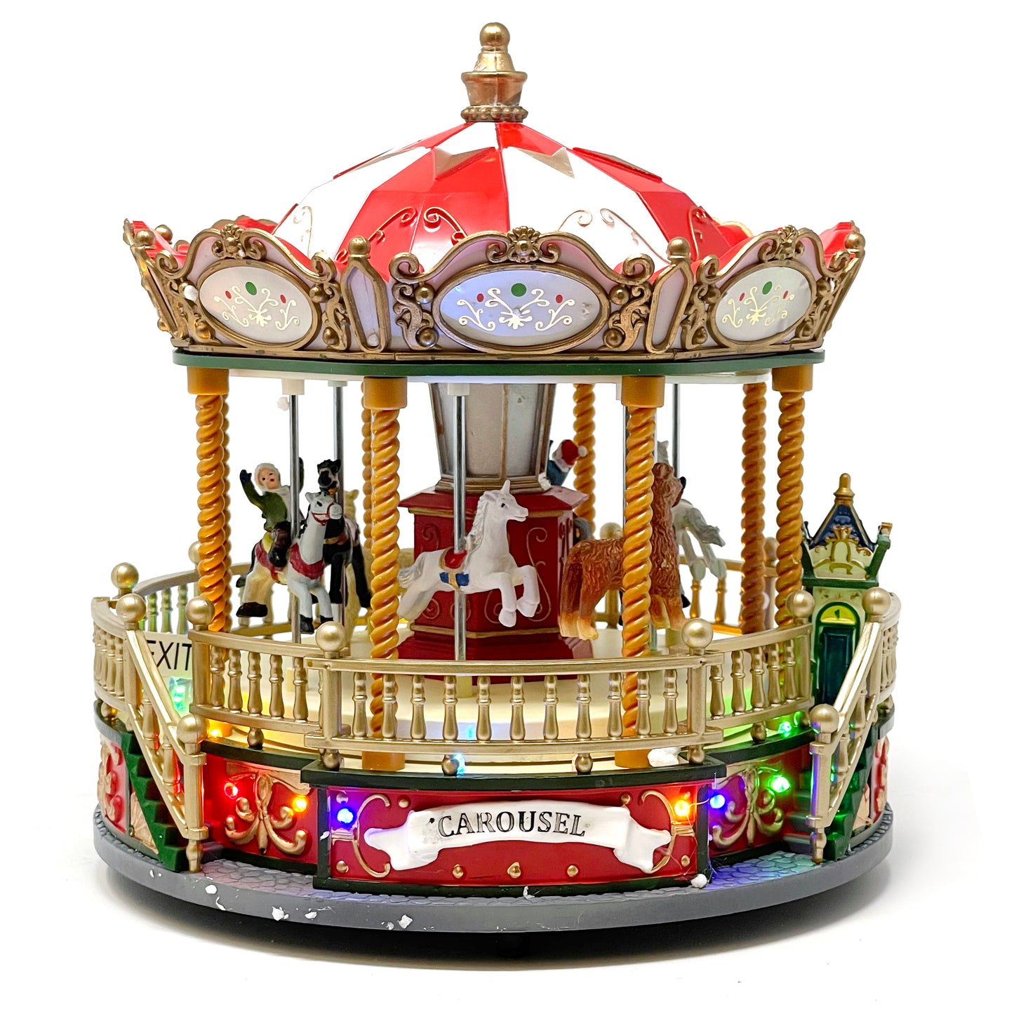 Crafted Polyresin Like Christmas House Collectable Figurine with USB and Battery Dual Power Source-Carousel-XH93422