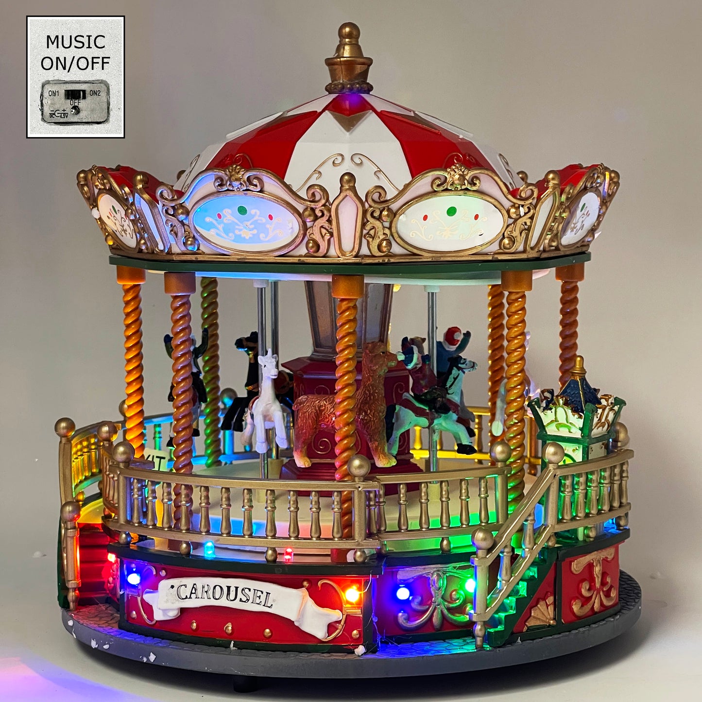 Crafted Polyresin Like Christmas House Collectable Figurine with USB and Battery Dual Power Source-Carousel-XH93422