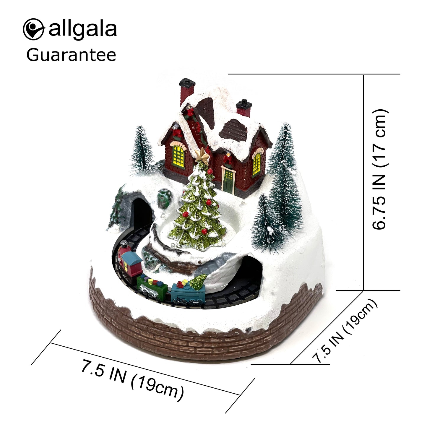 Crafted Polyresin Christmas House Collectable Figurine with USB and Battery Dual Power Source-Train Under Tree-XH93424