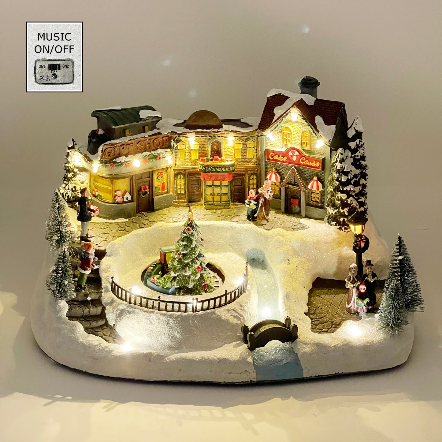 Crafted Polyresin Christmas House Collectable Figurine with USB and Battery Dual Power Source-Tree and Shops-XH93426