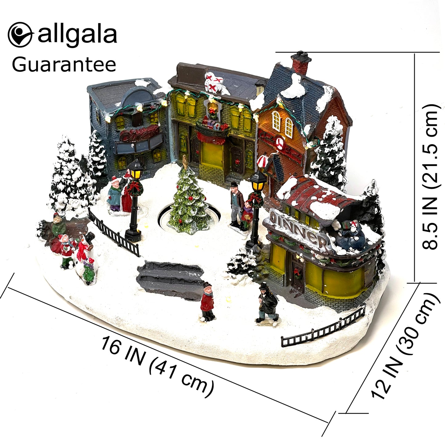 Crafted Polyresin Christmas House Collectable Figurine with USB and Battery Dual Power Source-Dinner and Tree in Village-XH93427