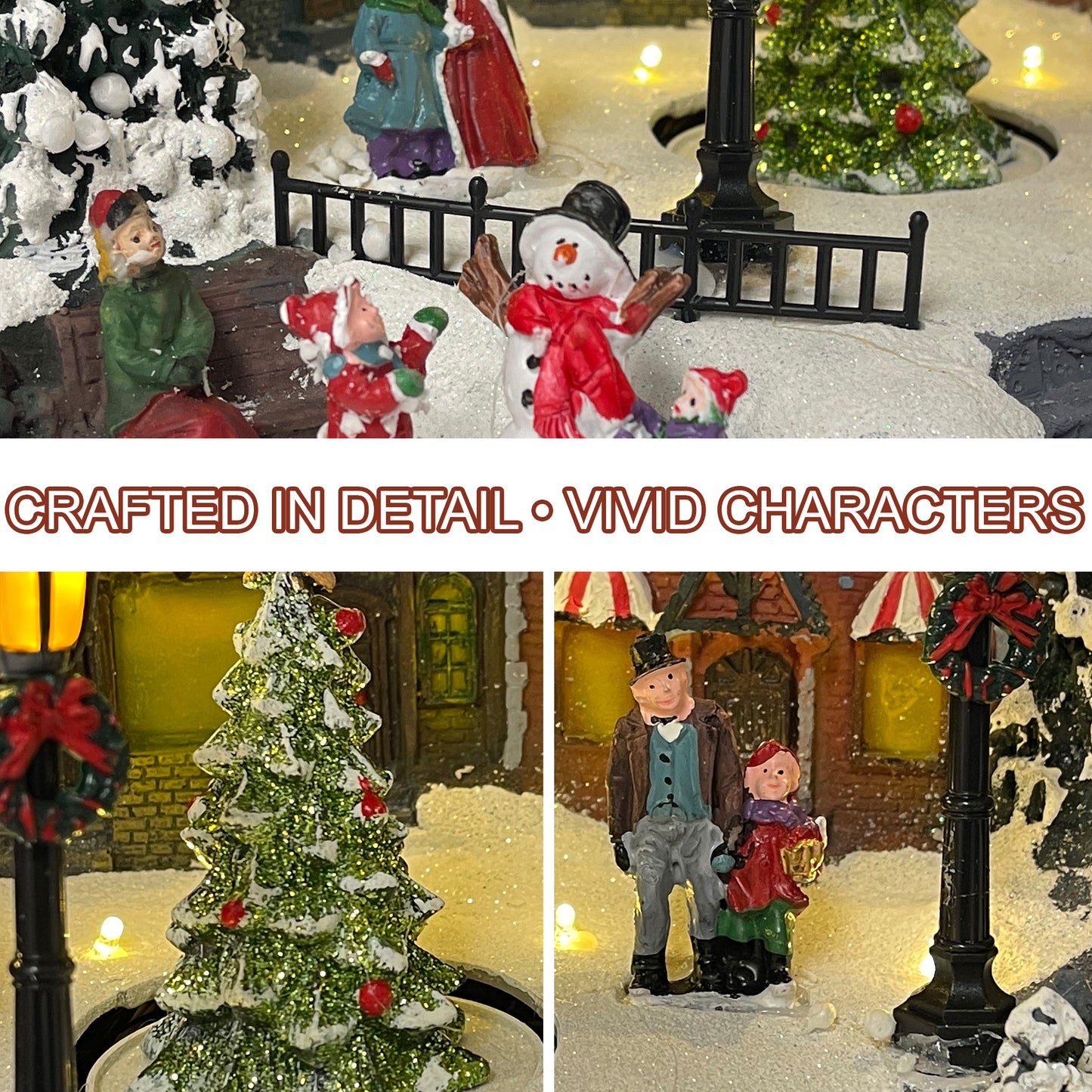 Crafted Polyresin Christmas House Collectable Figurine with USB and Battery Dual Power Source-Dinner and Tree in Village-XH93427