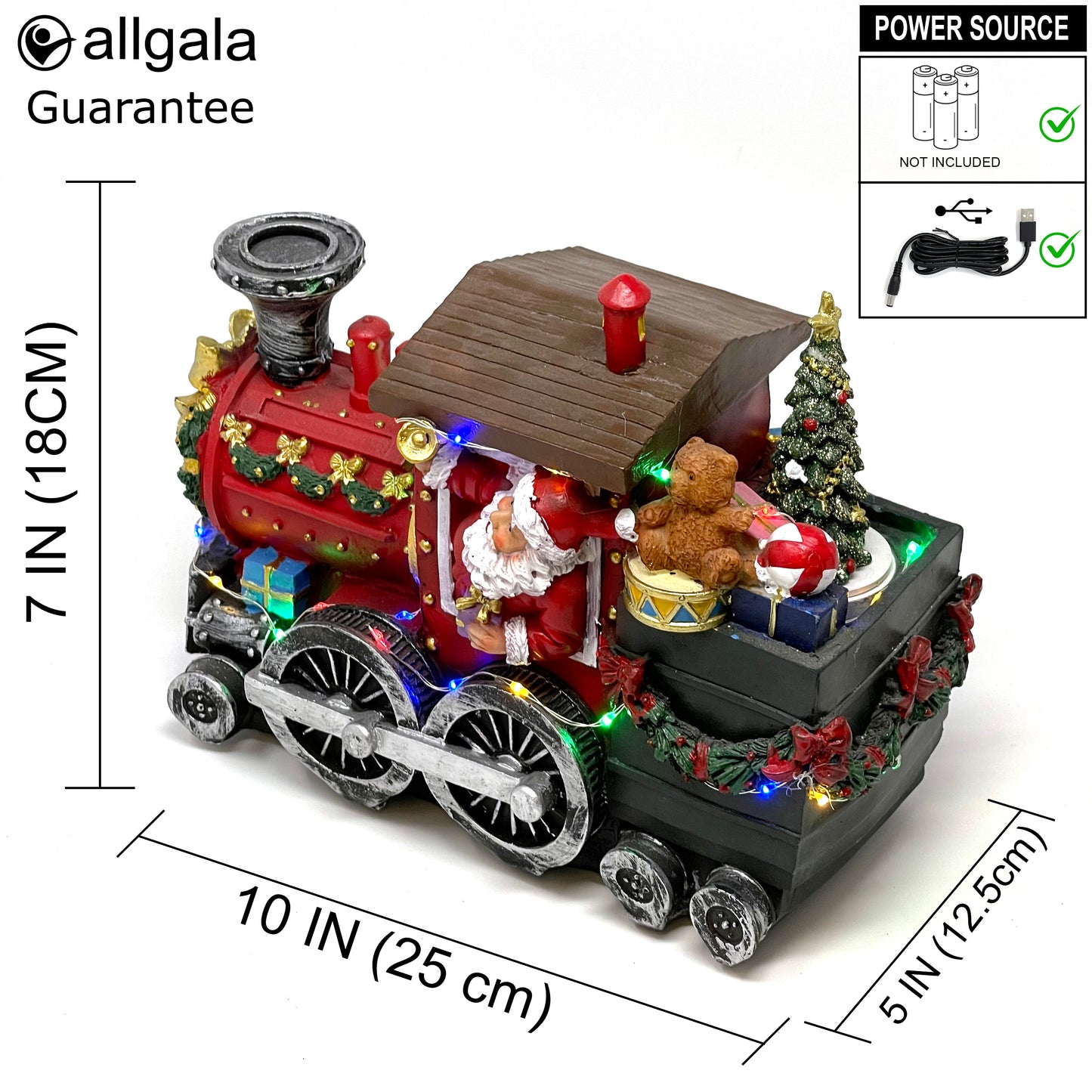 Crafted Polyresin Christmas House Collectable Figurine with USB and Battery Dual Power Source-Santa's Express Train-XH93429