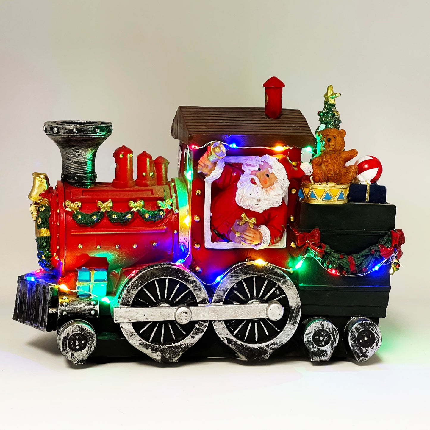 Crafted Polyresin Christmas House Collectable Figurine with USB and Battery Dual Power Source-Santa's Express Train-XH93429