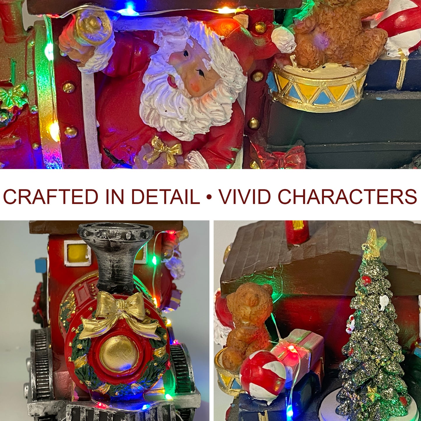 Crafted Polyresin Christmas House Collectable Figurine with USB and Battery Dual Power Source-Santa's Express Train-XH93429
