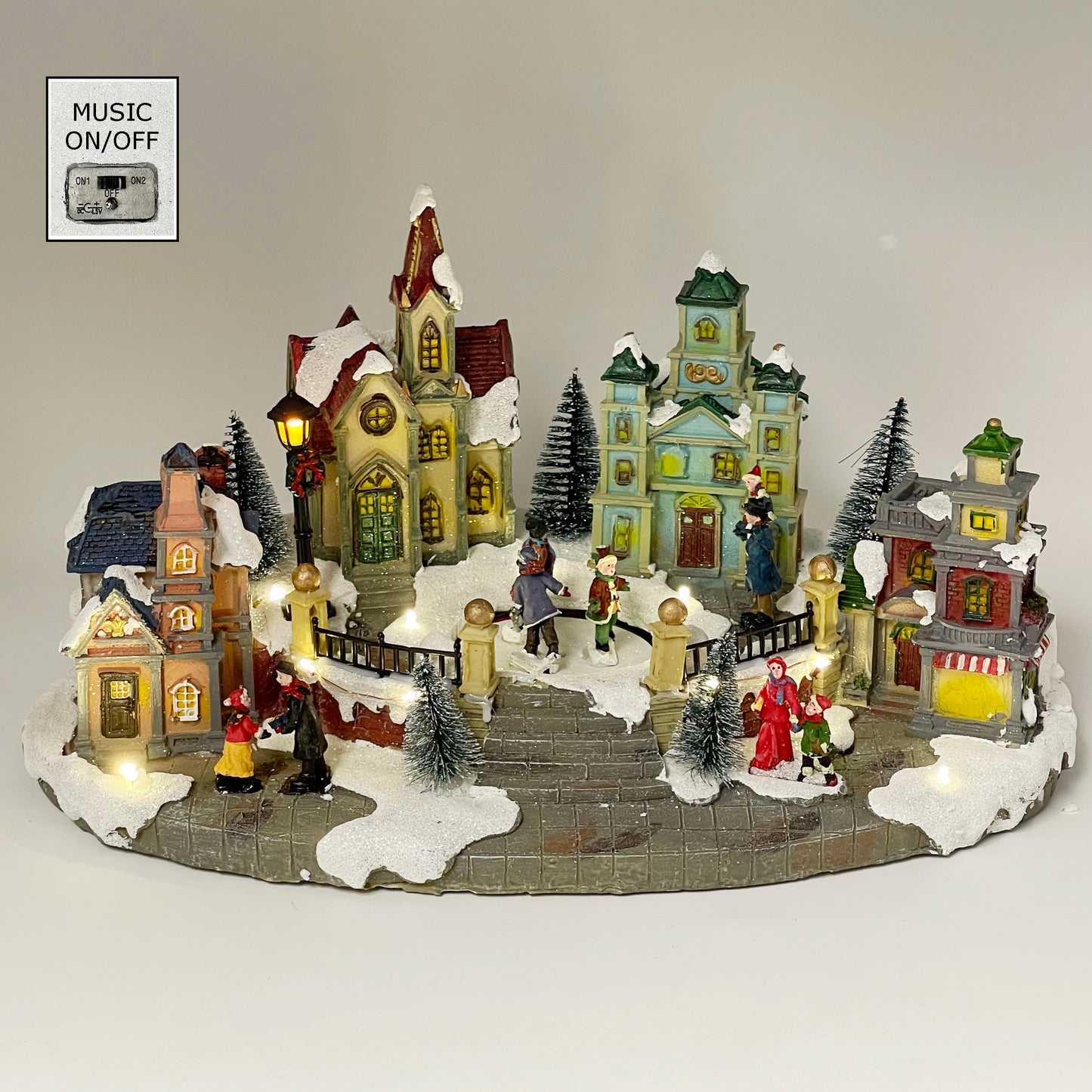Crafted Polyresin Christmas House Collectable Figurine with USB and Battery Dual Power Source-Ice Rink in Village-XH93430