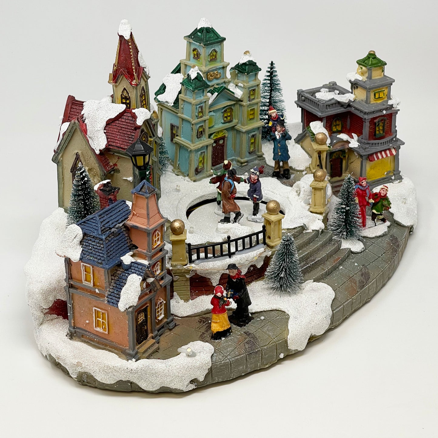 Crafted Polyresin Christmas House Collectable Figurine with USB and Battery Dual Power Source-Ice Rink in Village-XH93430