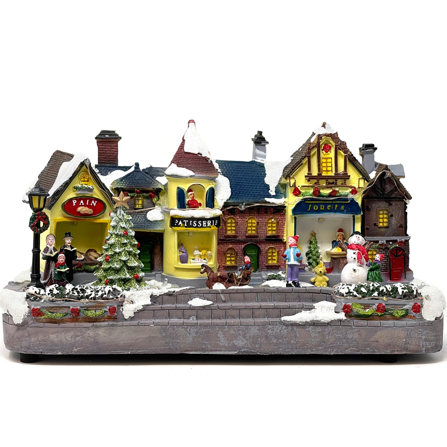 Crafted Polyresin Christmas House Collectable Figurine with USB and Battery Dual Power Source-French Town-XH93431