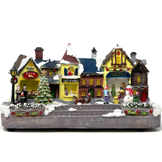 Crafted Polyresin Christmas House Collectable Figurine with USB and Battery Dual Power Source-French Town-XH93431