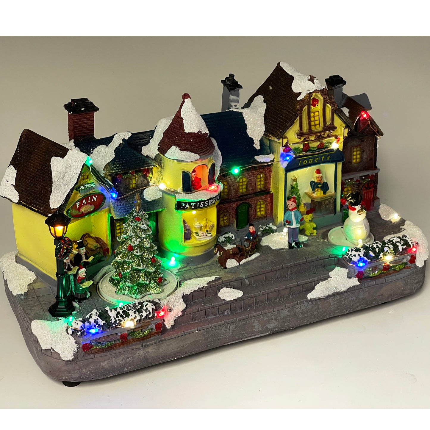 Crafted Polyresin Christmas House Collectable Figurine with USB and Battery Dual Power Source-French Town-XH93431