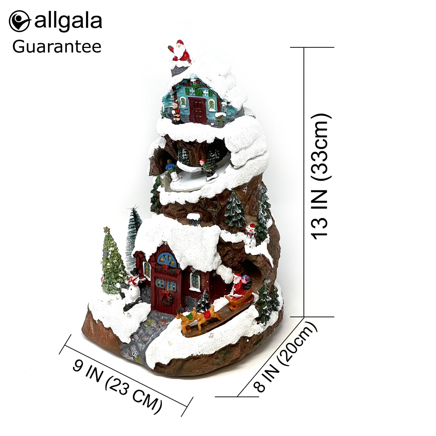 Crafted Polyresin Christmas House Collectable Figurine with USB and Battery Dual Power Source-Ski in Snow Mountain-XH93433