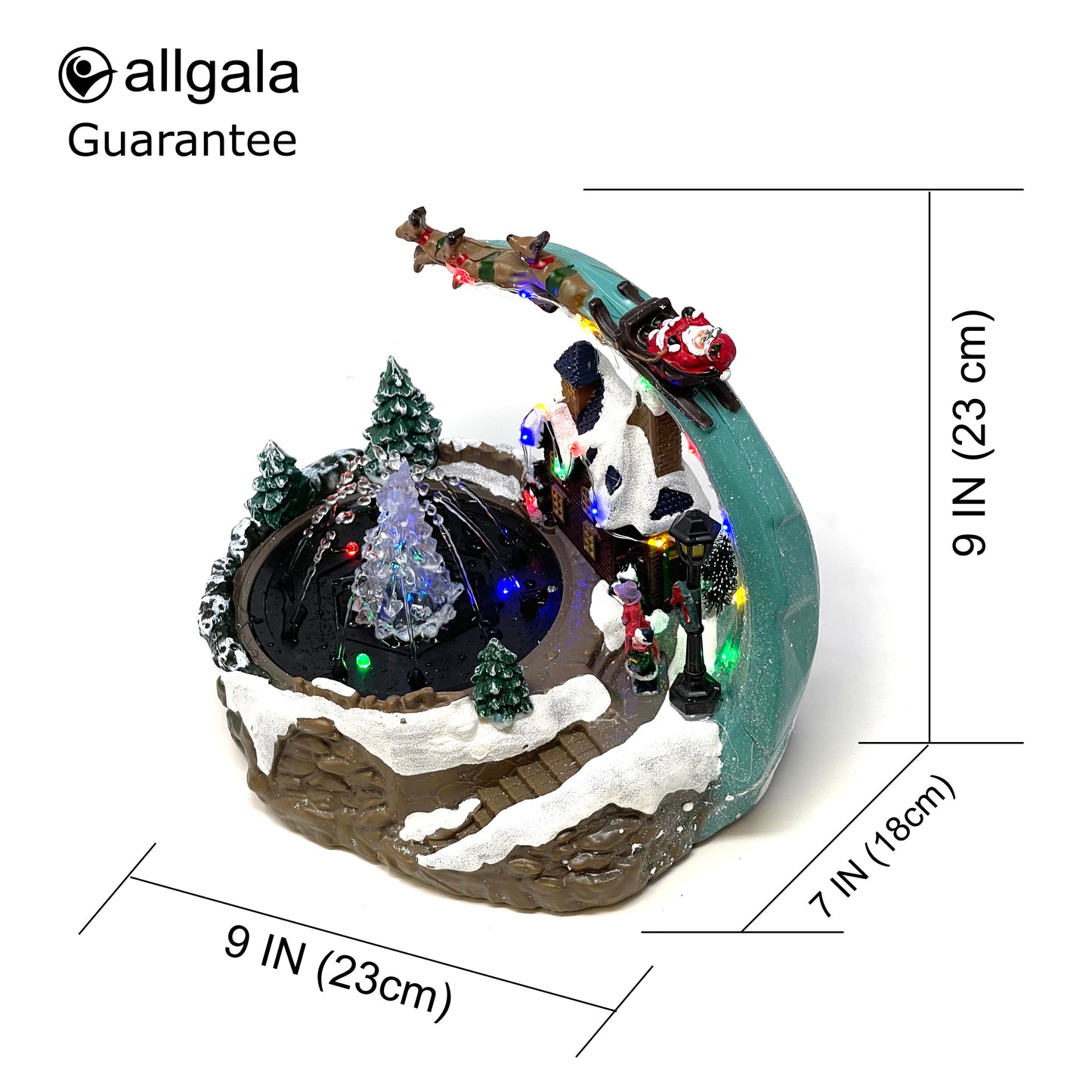 Crafted Polyresin Christmas House Collectable Figurine with USB and Battery Dual Power Source-Santa Over Fountain-XH93434